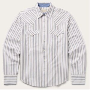 Casual White and Blue Button Down Shirt with Western Details